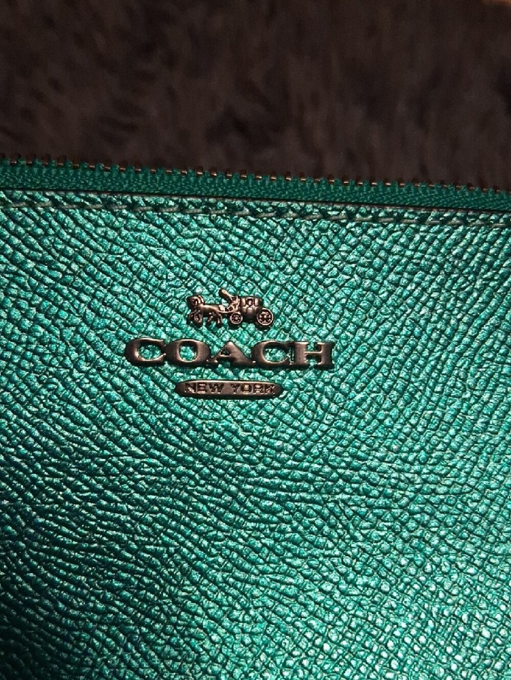 Coach Metallic Teal Wristlet Pouch with Strap - Picture 9 of 9